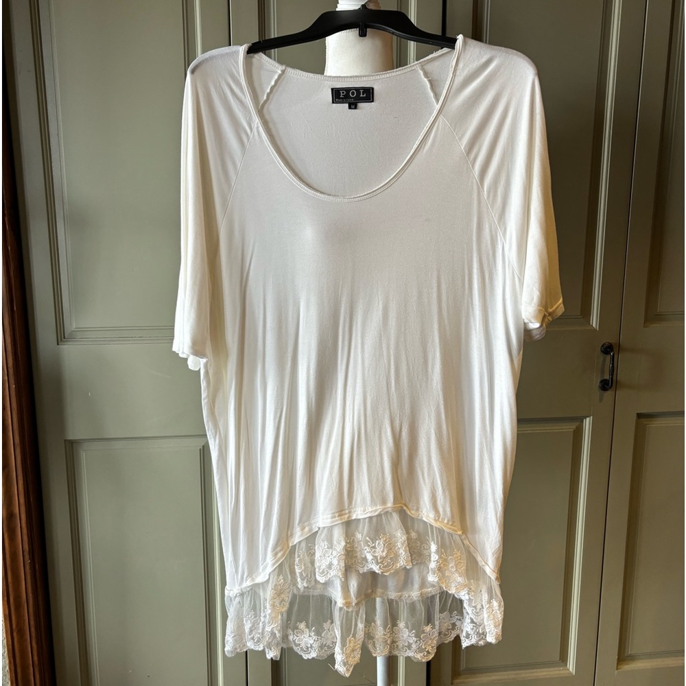 Soft jersey T-shirt and white with lace trim size medium by POL